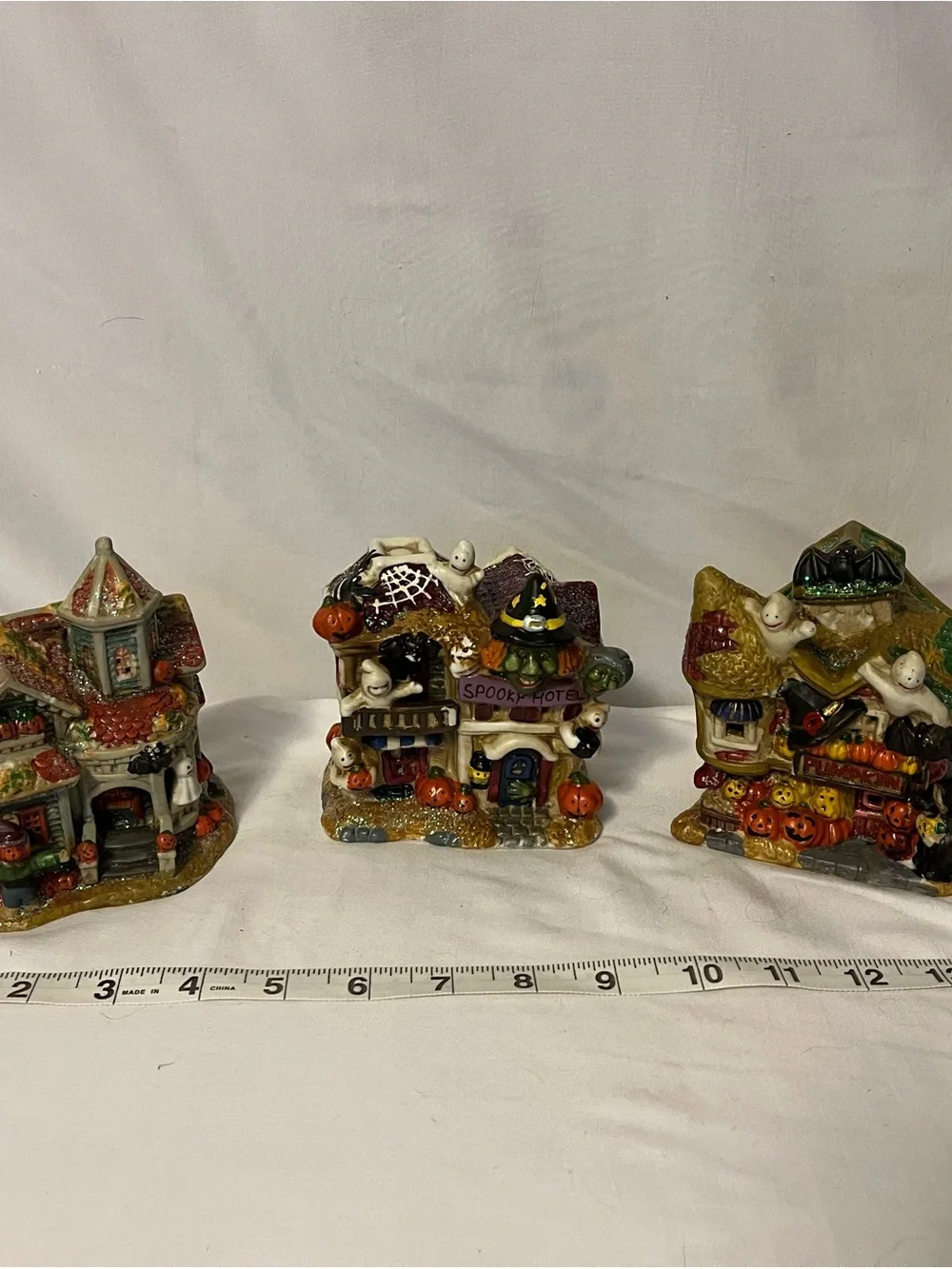 Vintage Halloween Ceramic Miniature Spooky Village Houses - Set of 3